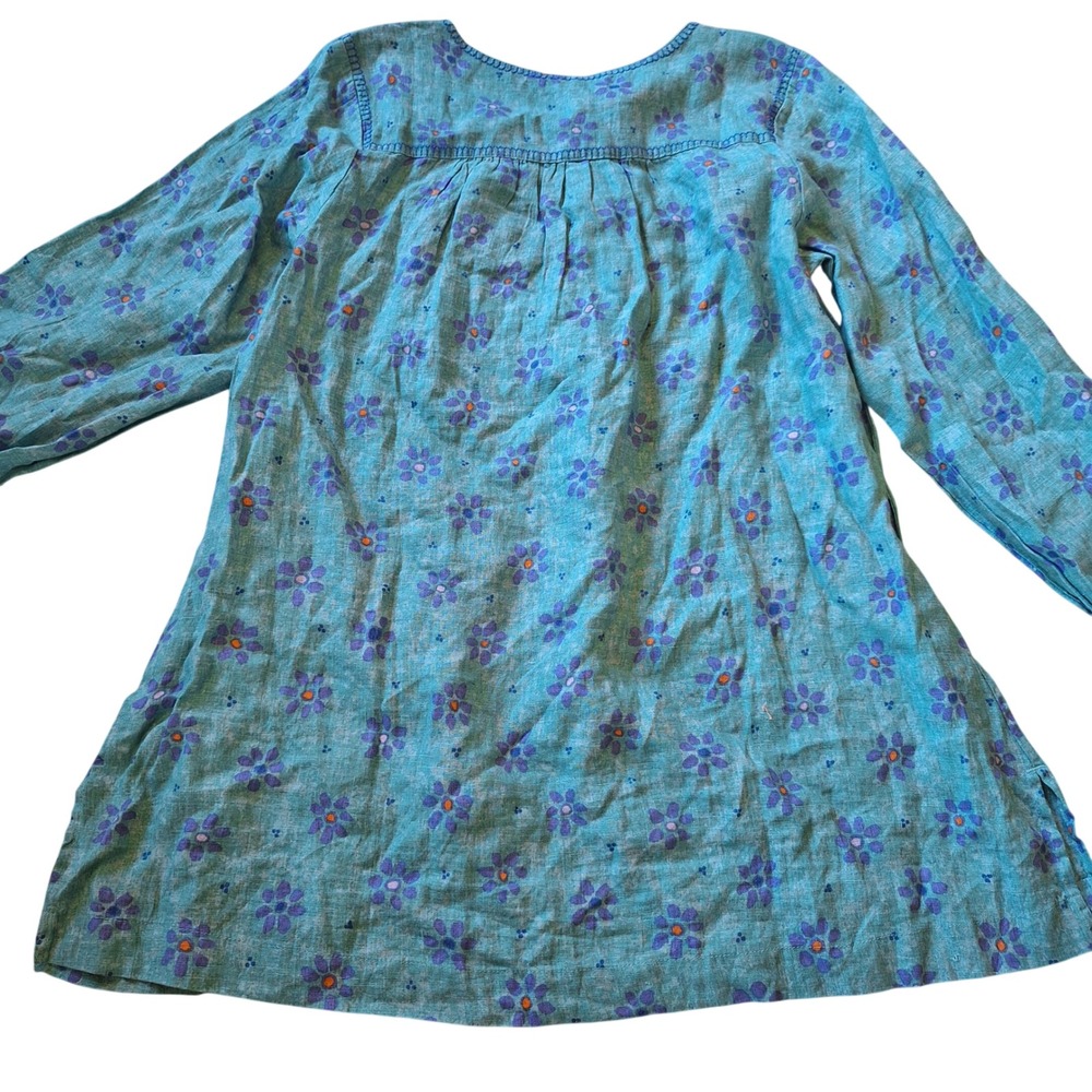 Gudrun Sjoden Long Sleeve Boho Relaxed Lounge Tunic Teal Purple Floral Medium - Picture 2 of 7